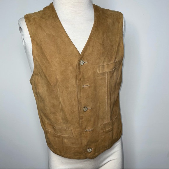 Gap Brown Suede Leather Men's Vest 3 Pocket Adjustable Size M 90’s Vintage - Picture 1 of 12